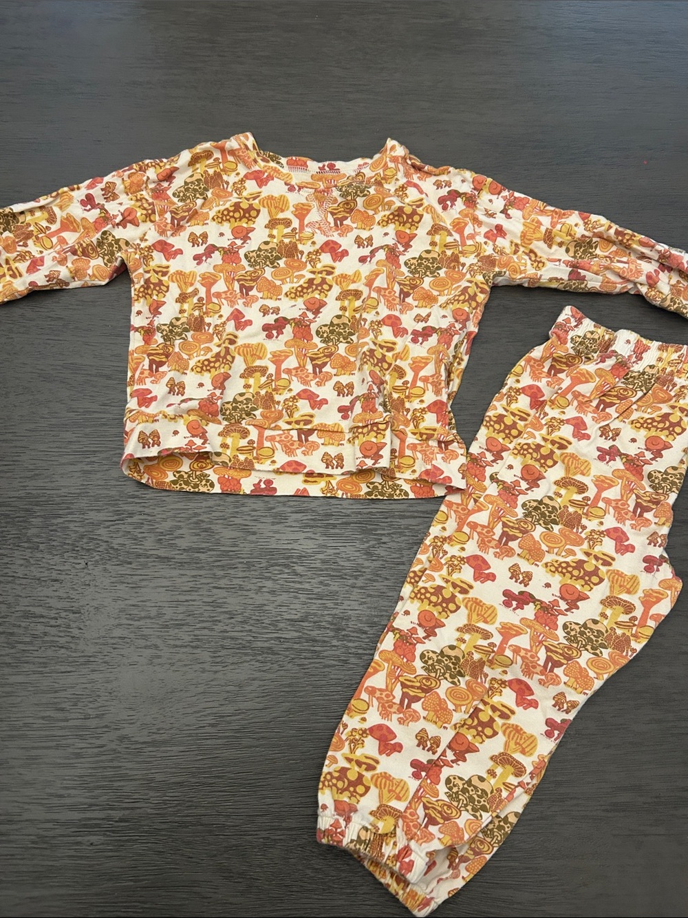 kate quinn Cream Mushroom Print Pajama Set with cream and orange Accents